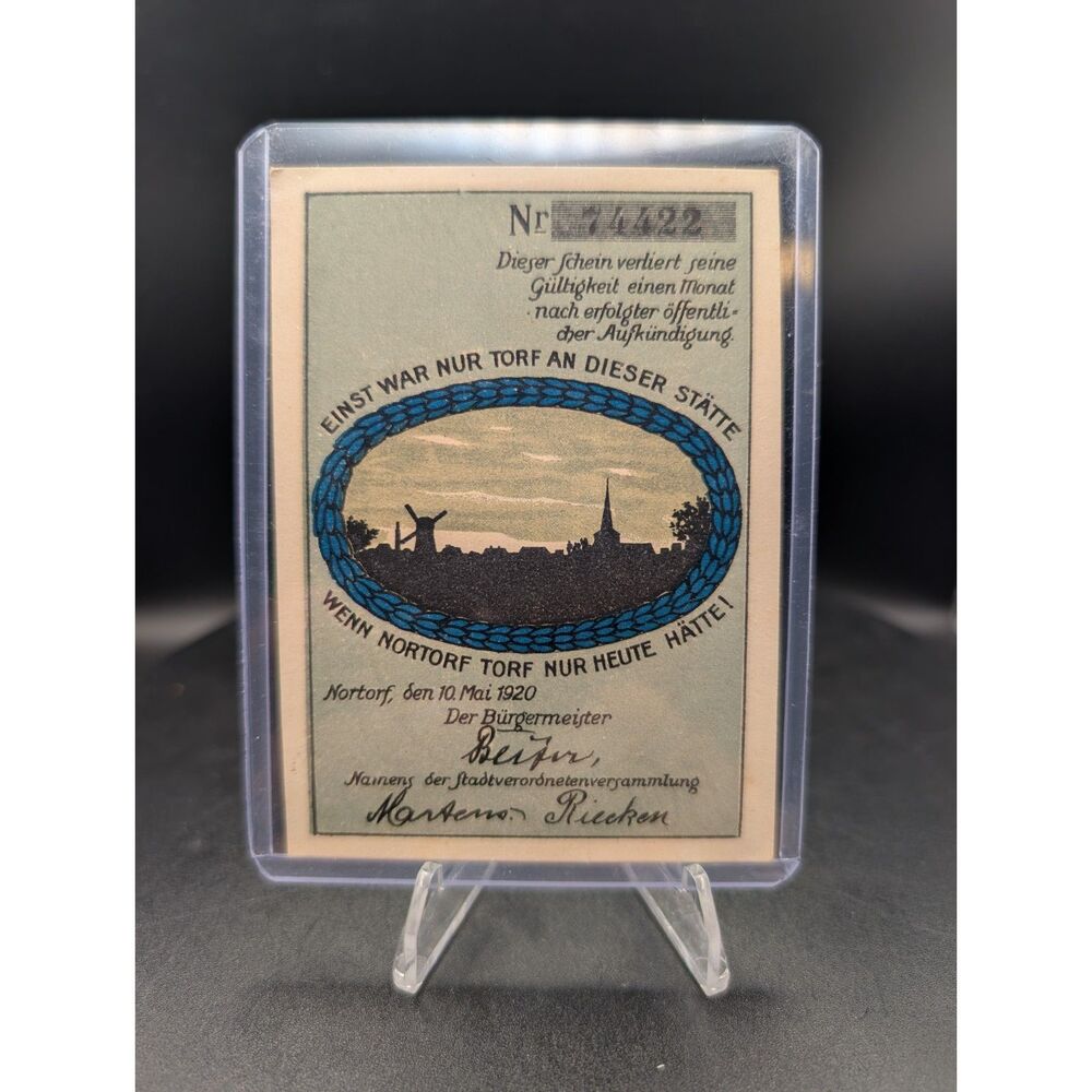 1920 Germany Stadt Nortorf 50 Pfennig Notgeld Banknote Serial 74422